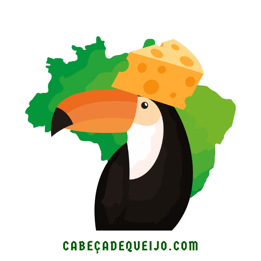 Logotipo do Cabeça de Queijo com um Tucano usando um Chapéu de Queijo na cabeça