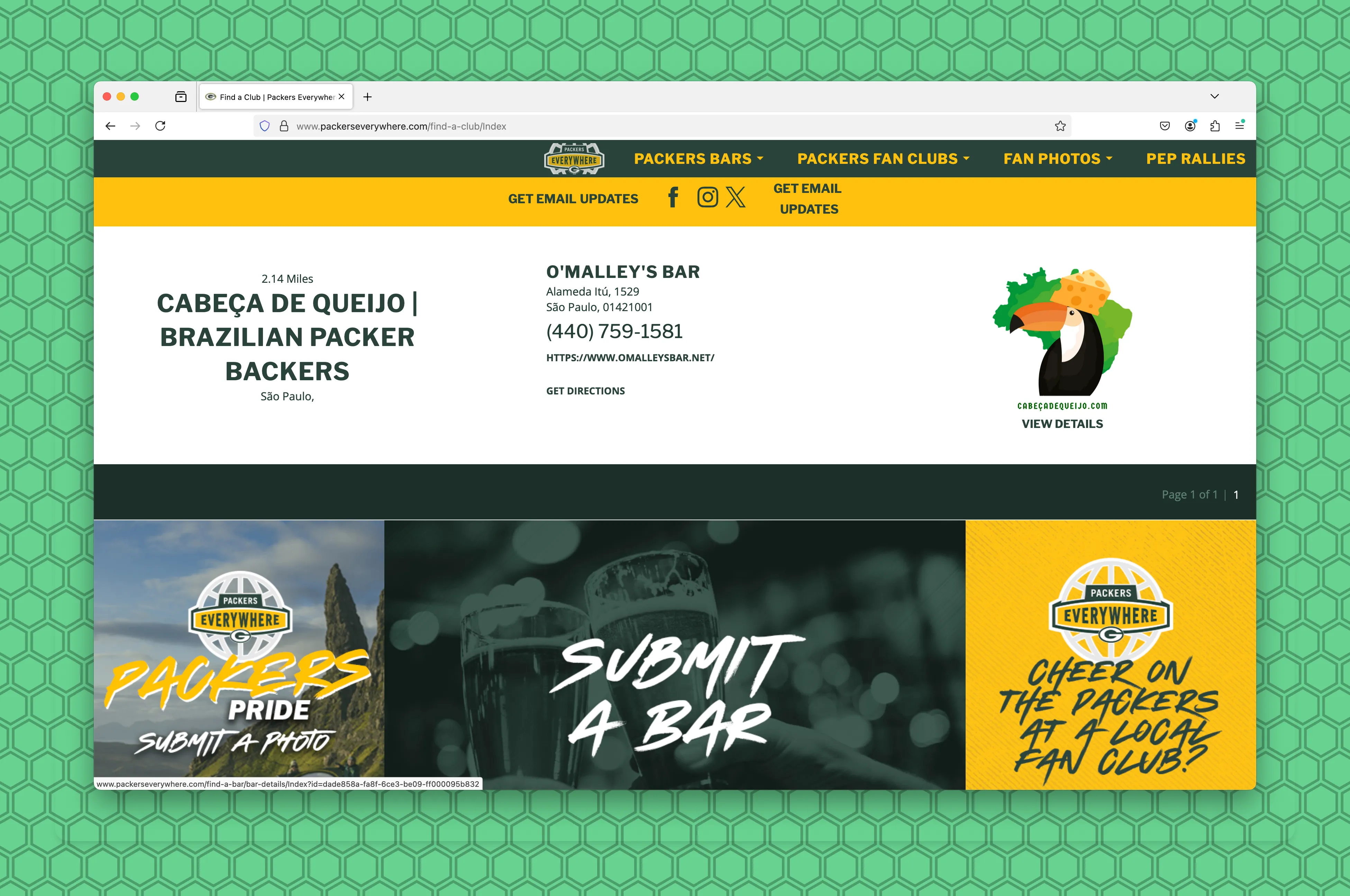 Torcedores do Green Bay Packers torcendo dentro de um estádio com camisas verdes e douradas